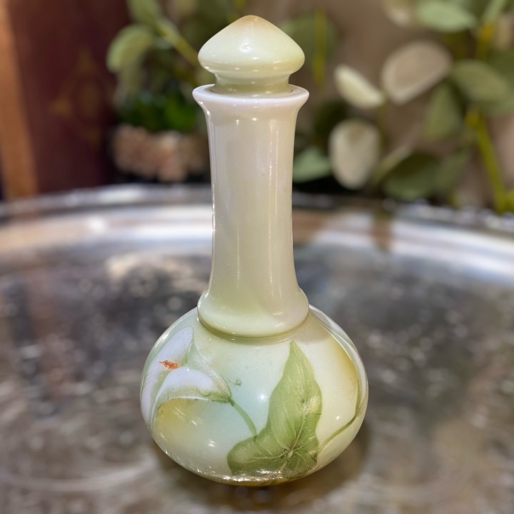 Antique c1920s RS Germany Perfume Bottle w Stopper Callalily Green Hand Painted